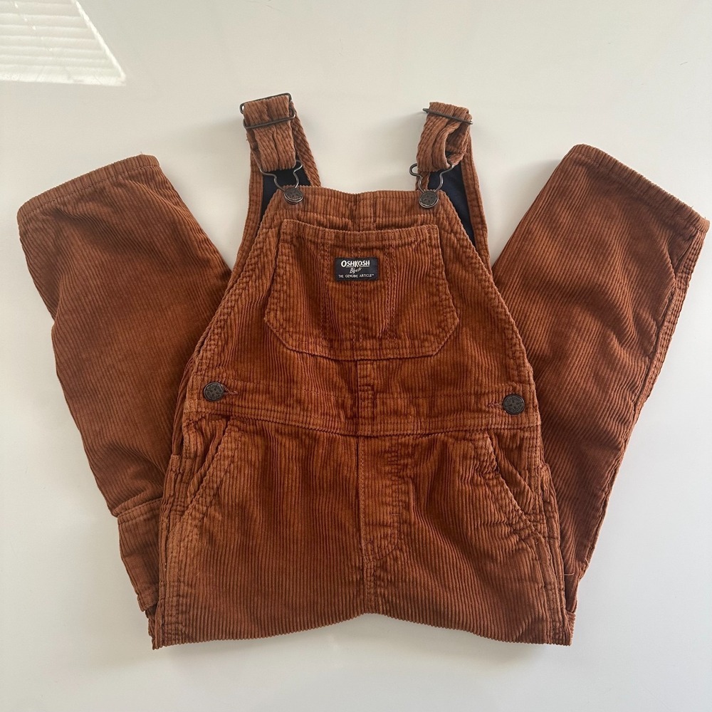 OshKosh B'Gosh Corduroy Vestbak One Piece Overalls Lined Size 5T Tan/Brown